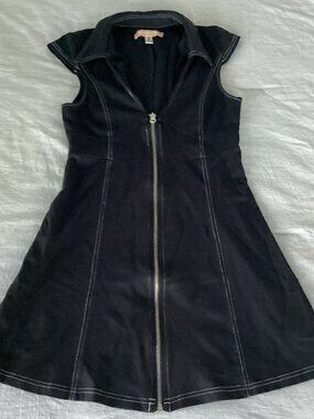 Urban Outfitters Black Capped Sleeve Mini Dress With Zipper Front Closure - XS